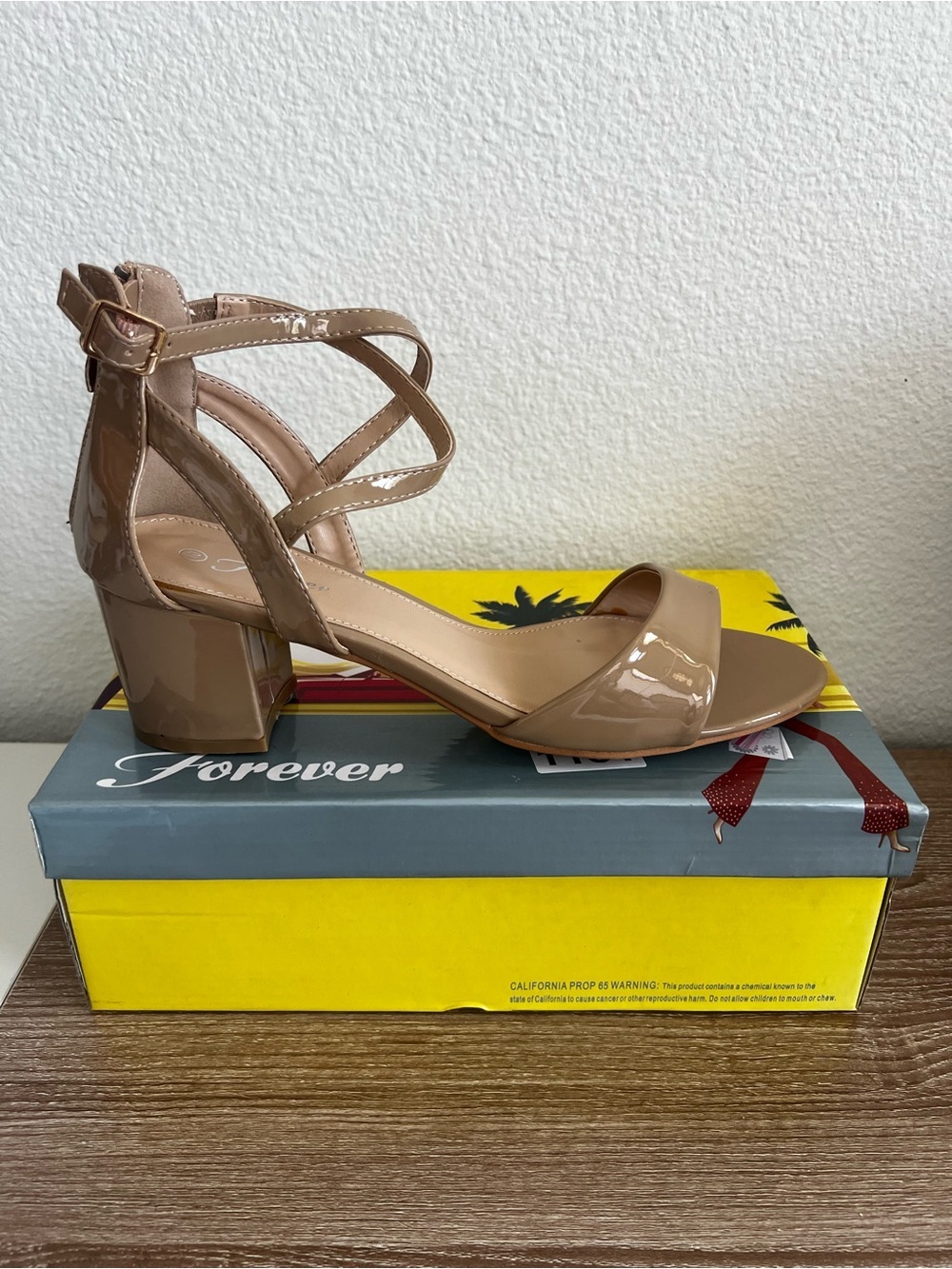 Forever Link Nude Patent Strappy Block Heel Sandals